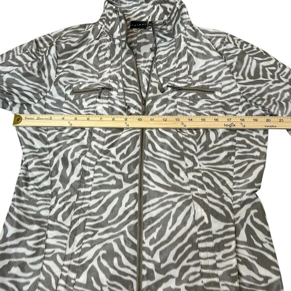 Tribal Zebra Windbreaker Jacket Women's Size 10 Gray Ivory Animal Print Full Zip - Picture 11 of 11